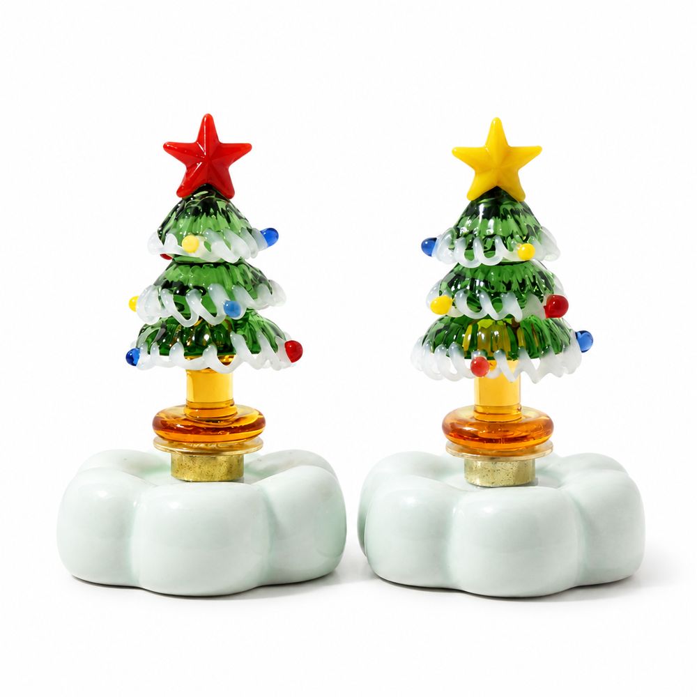Star Tree Topper - ตุ๊กตาต้นคริสต์มาสแก้วแข็งพร้อมดาวประดับยอดต้น ฐานหมุนได้ ของตกแต่งต้นคริสต์มาส ประกอบเองได้ รูปปั้นต้นคริสต์มาส