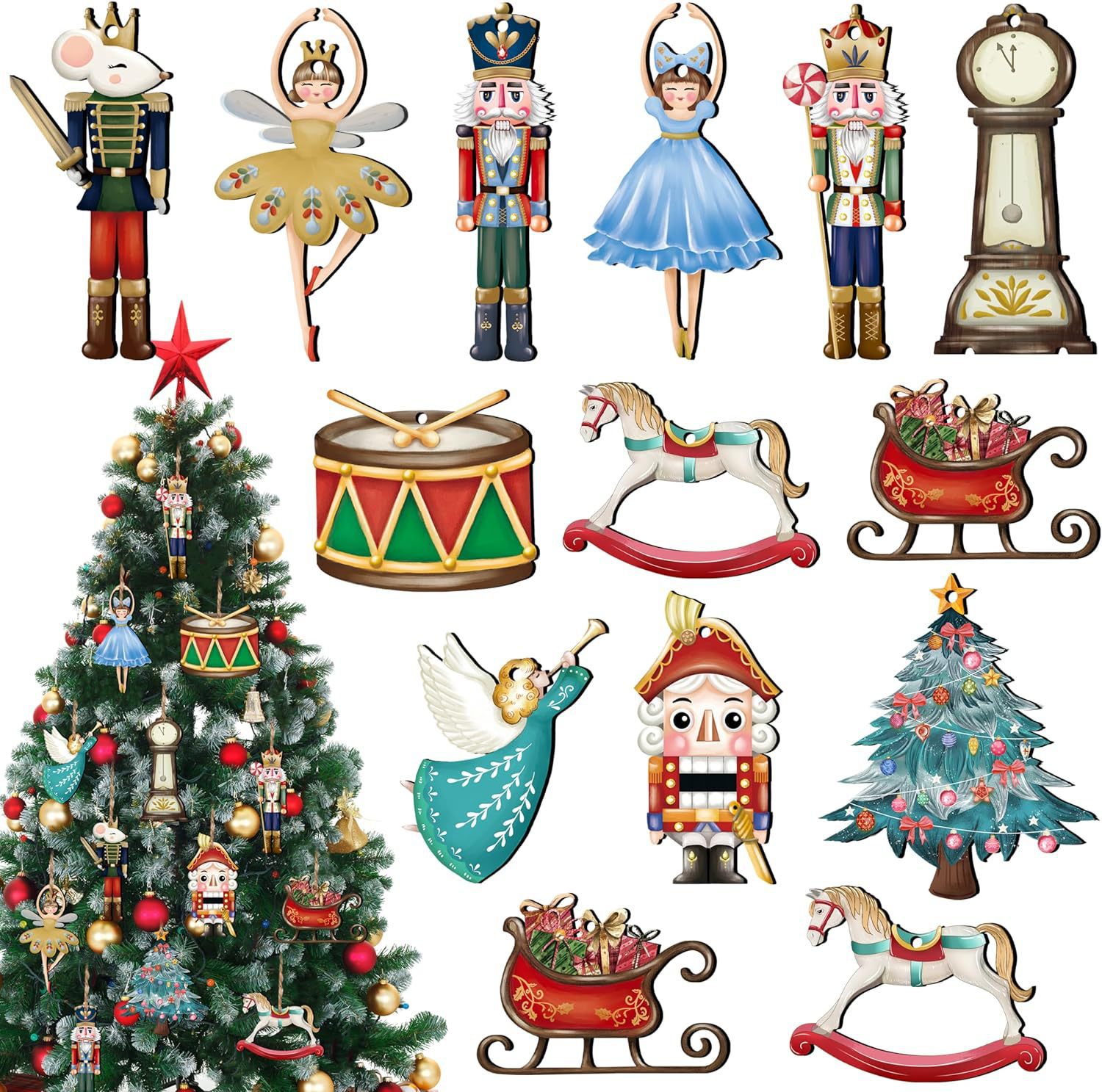 Nutcracker Figurine - 12 ชิ้น/เซ็ตไม้ Nutcracker หุ่นจี้คริสต์มาส Nutcracker ทหารจี้ต้นคริสต์มาสแขวนปีใหม่ตกแต่งบ้าน