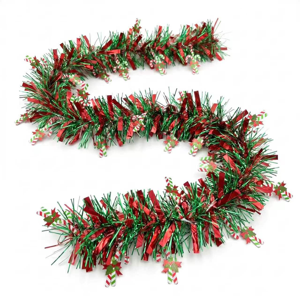 Tinsel Garland Decoration - พวงมาลัยประดับตกแต่งคริสต์มาส 2 เมตร สีรุ้งแดงเขียว ประกายเมทัลลิก วิบวับ