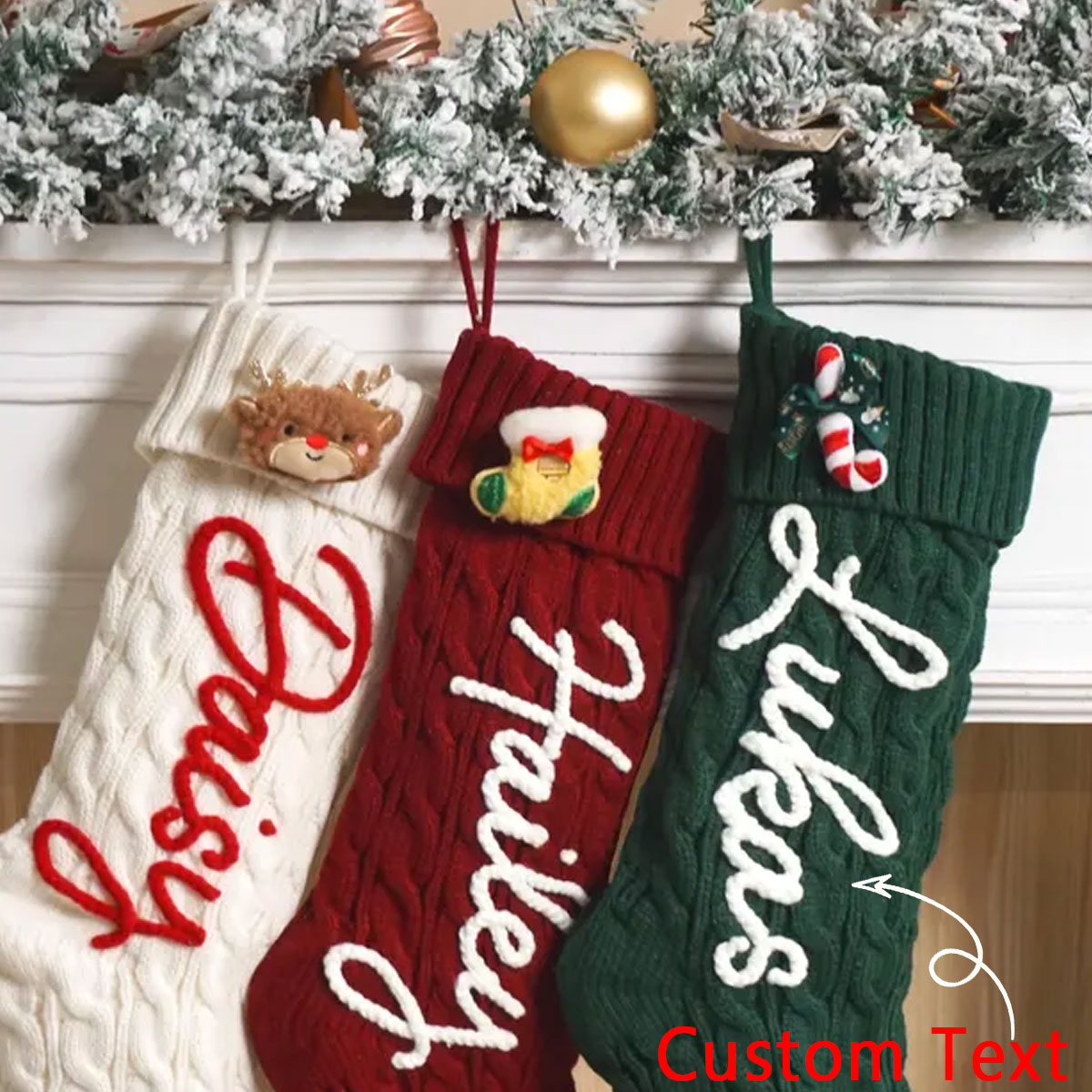 Christmas Stocking Hanging - ถุงเท้าตกแต่งคริสต์มาส 1 ชิ้น, ลายกวางเรนเดียร์/ซานตาคลอส/ต้นคริสต์มาสและของตกแต่งอื่นๆ, สามารถปรับแต่งตัวอักษรได้, ของขวัญคริสต์มาส